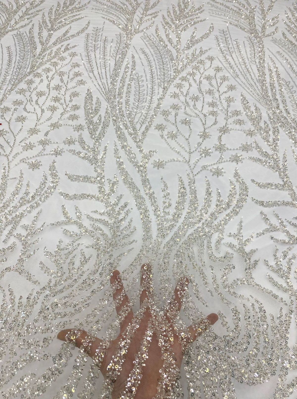 Foam Bead & Sequin Embroidered Bridal Fabric — fabric photo 4