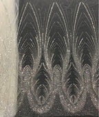 3D 3/5 mm Crystal-Look Sequin & Silver-Bead Embroidered Bridal Fabric – Design 72575 — fabric photo 4