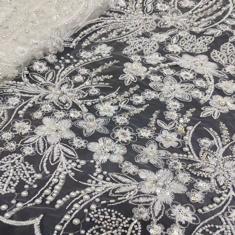 Sequin & Bubble-Bead Embroidered Bridal Fabric – Design 82559 — fabric photo 3