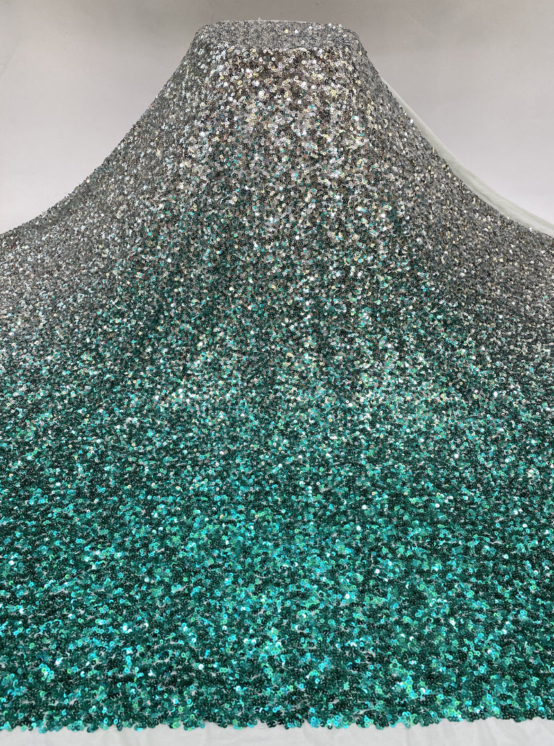 Gradient Two-Tone Sequin Foam Embroidered Stretch Mesh — fabric photo 4
