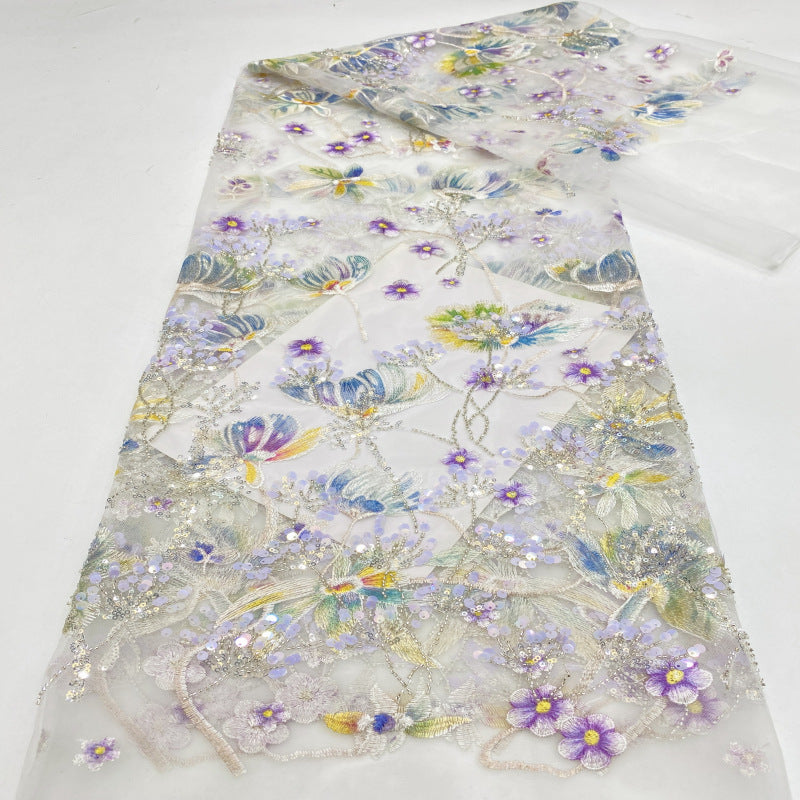 Dandelion Printed Bead Sequin Embroidery Fabric — fabric photo 5