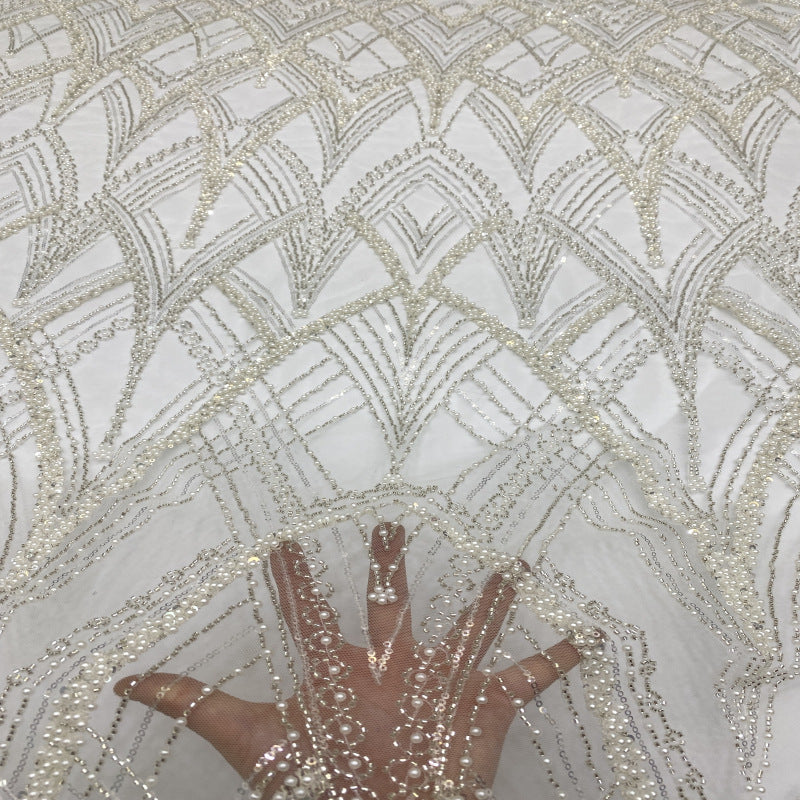 Heavy Raised Bead and Sequin Bridal Embroidery Fabric — fabric photo 2