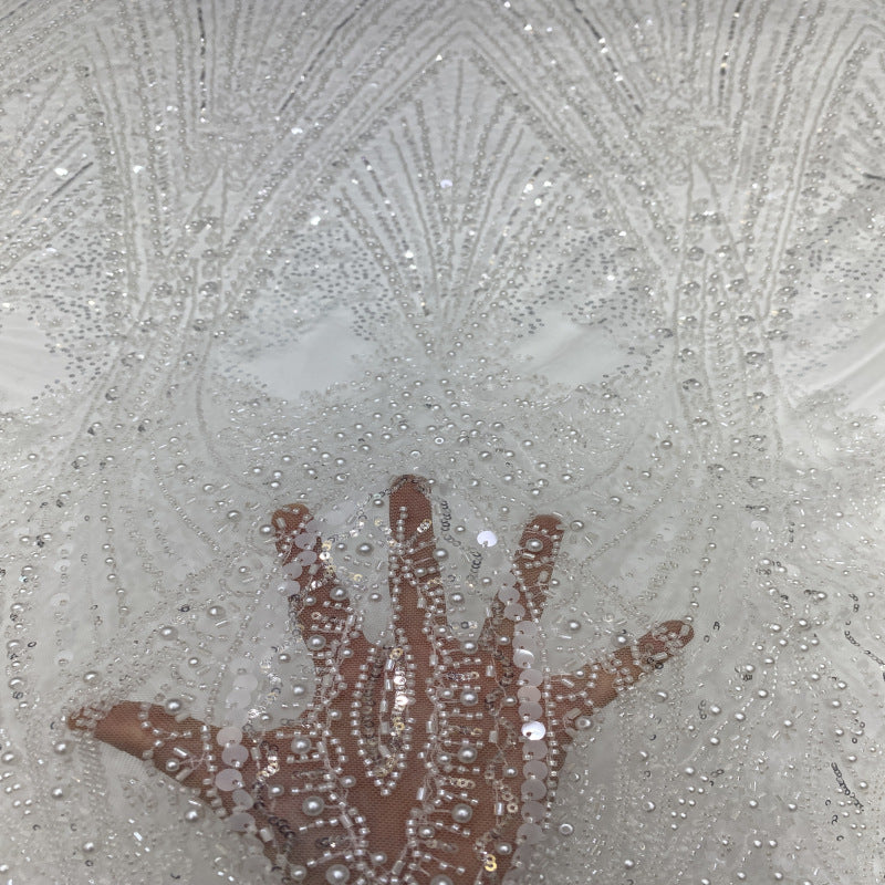 Four-Bead Raised-Bead and Sequin Embroidered Fabric — fabric photo 4
