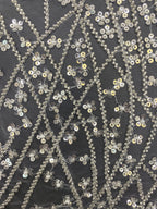 Silver Bead & 3/4mm Crystal Sequin Bridal Fabric — fabric photo 3