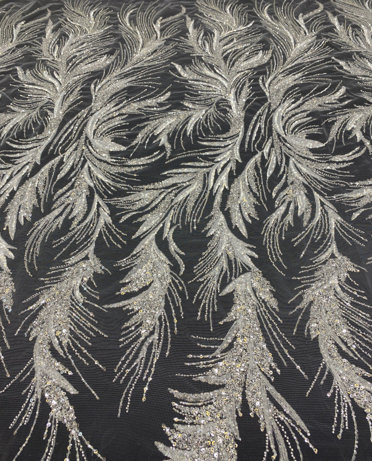 Silver-Filled Bead & Ivory Sequin Bridal Fabric — fabric photo 2