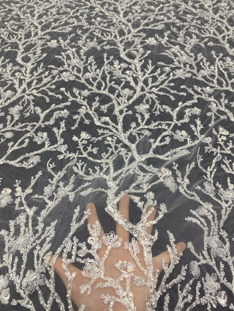 Tree Motif Foam Bead Sequin Bridal Fabric — fabric photo 2