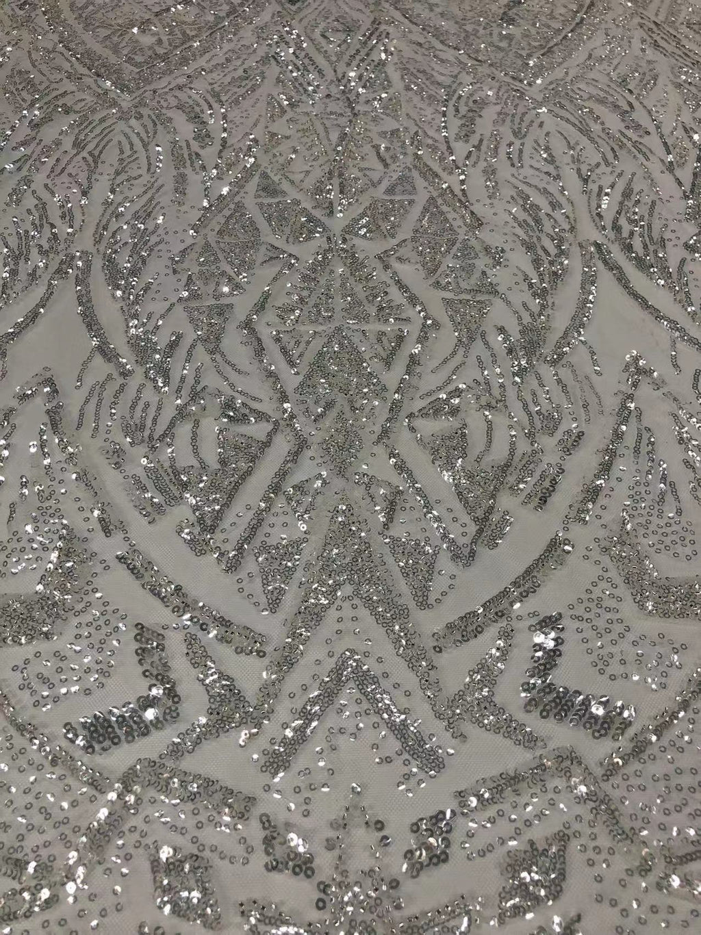 Vintage Silver Bead & 3/4 mm Crystal Sequin Fabric — fabric photo 3