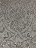 Vintage Silver Bead & 3/4 mm Crystal Sequin Fabric — fabric photo 3