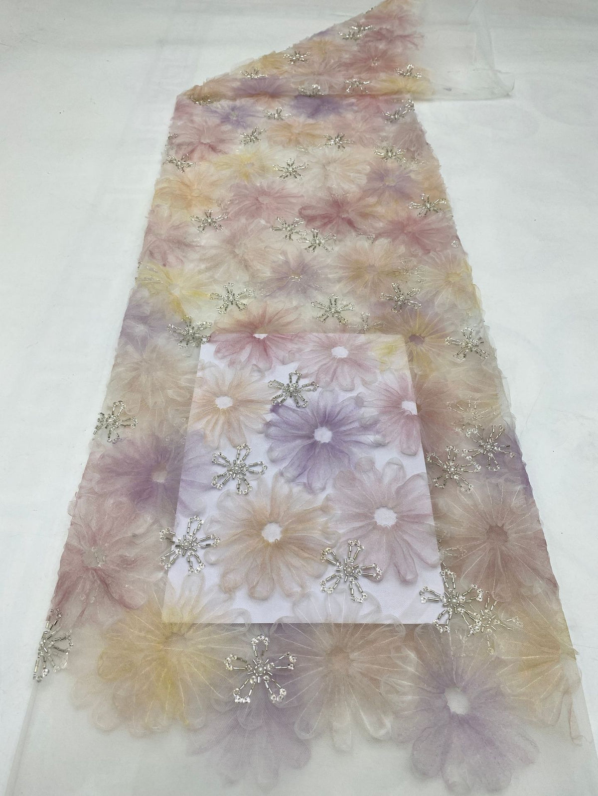 Floral Print Bugle Bead & Sequin Dress Fabric — fabric photo 2