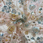 Raised-Bead Sequin Embroidered Mesh Lace Fabric – Per Yard