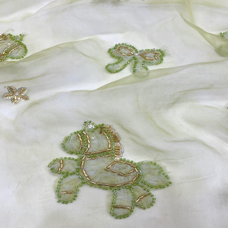 Printed Ribbon Bugle Bead Sequin Organza — fabric photo 5