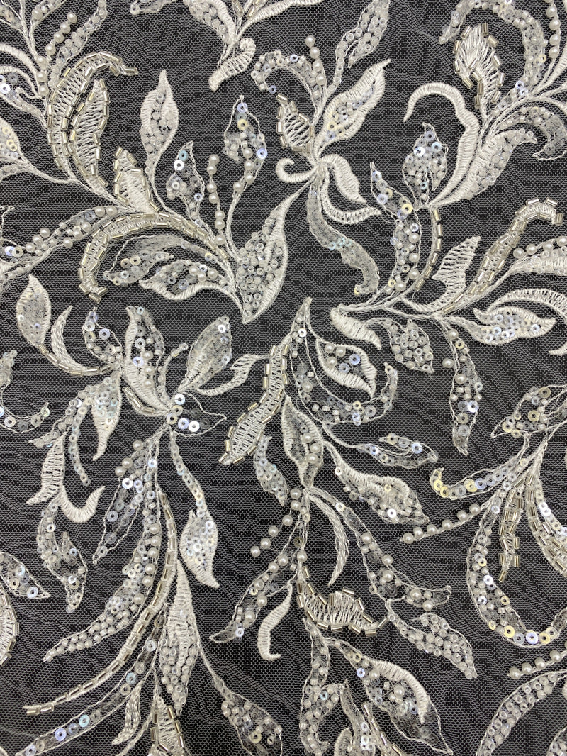 Bugle & Foam Bead 3/4mm Sequin Bridal Fabric — fabric photo 3