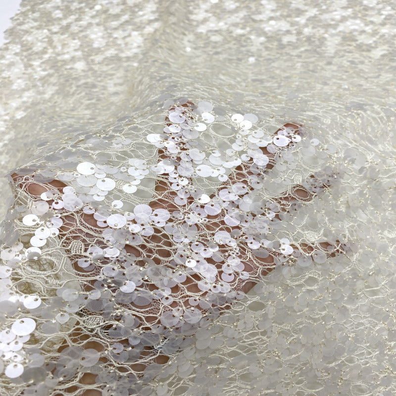 Multi-Size Sequin Embroidered Lace Fabric — fabric photo 5