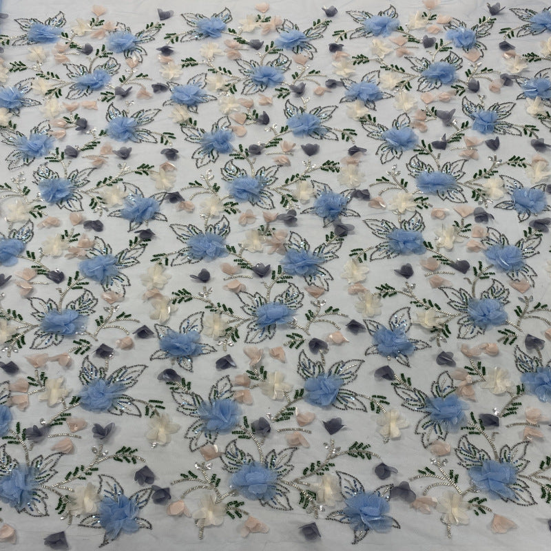 Hand-Sewn 3D Floral Bugle Bead and Sequin Fabric - 42622 — fabric photo 5