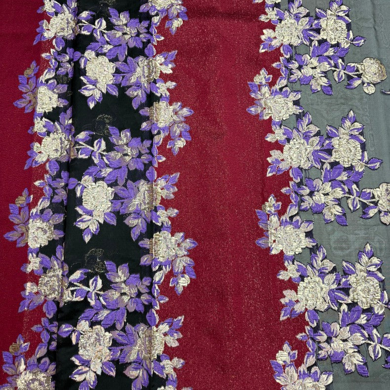 3D Silver-Thread Embroidered Organza Fabric