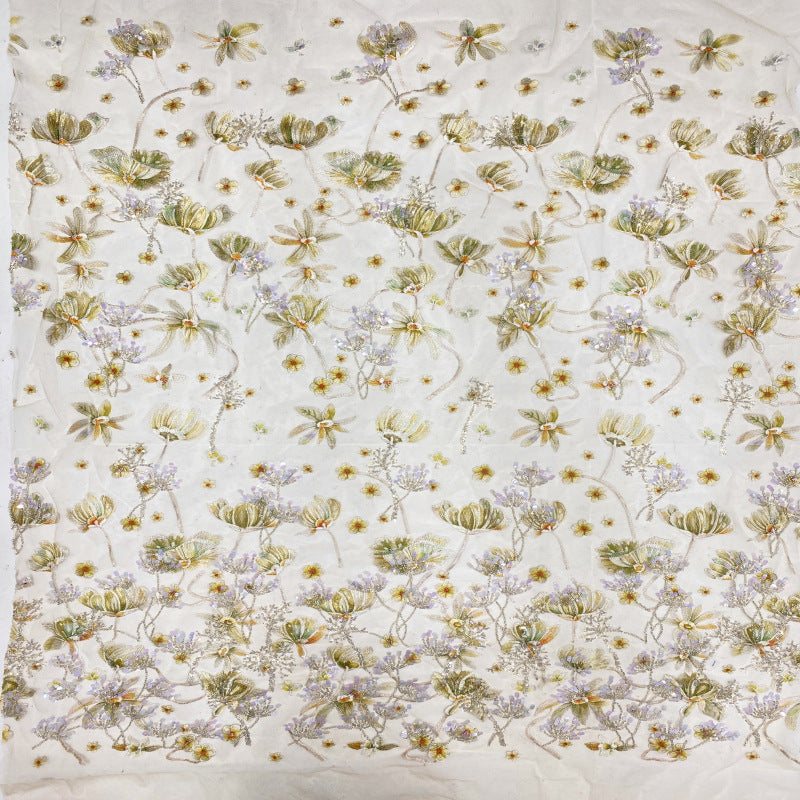 Dandelion Printed Bead Sequin Embroidery Fabric — fabric photo 3