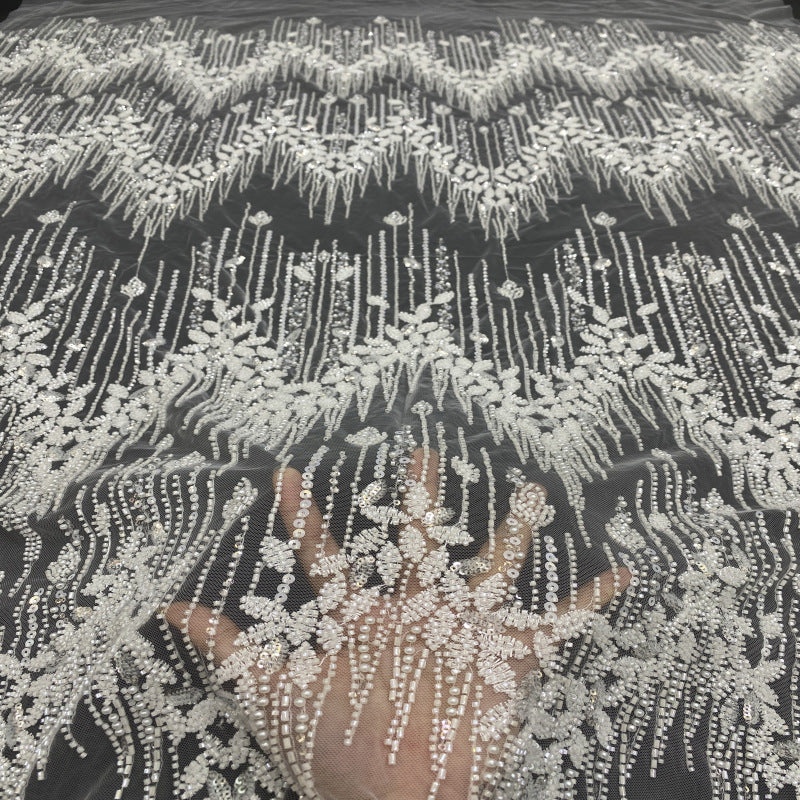 Sequin & Bugle-Bead Embroidered Bridal Fabric – Design 16063 — fabric photo 2