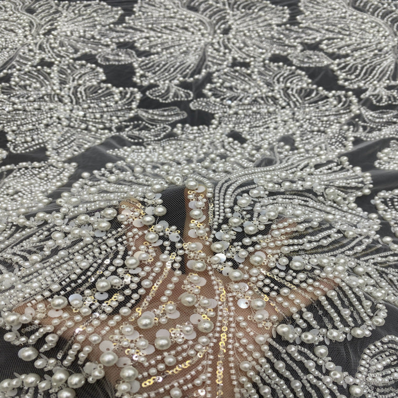 Heavy Foam Bead Sequin Embroidered Bridal Fabric — fabric photo 3