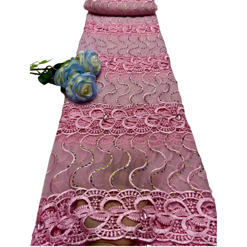 Solid-Color Rhinestone Cutwork Chiffon Lace Fabric – Per Yard — fabric photo 5