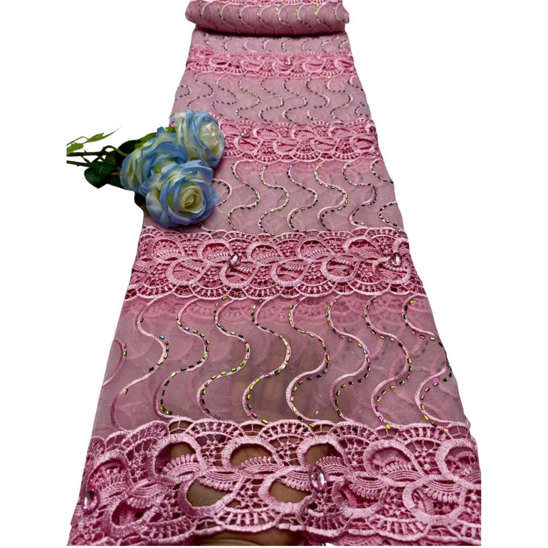 Solid-Color Rhinestone Cutwork Chiffon Lace Fabric – Per Yard — fabric photo 5