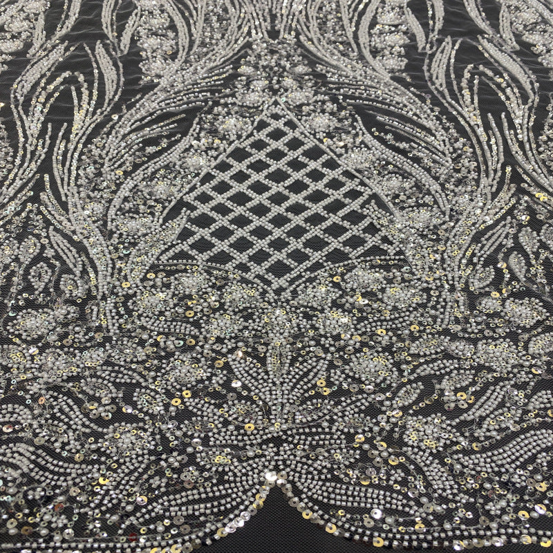 3D 3/5 mm Sequin & Bubble-Bead Embroidered Bridal Fabric — fabric photo 3