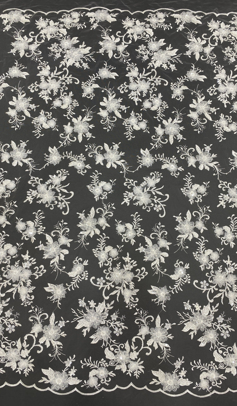 Botanical Sequin & Bugle-Bead Embroidered Bridal Fabric – Design 09887 — fabric photo 6