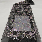 Sheer Base Rope Bead Sequin Embroidered Fabric