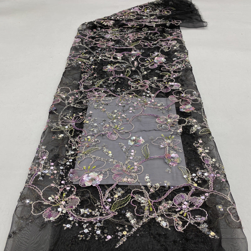 Sheer Base Rope Bead Sequin Embroidered Fabric