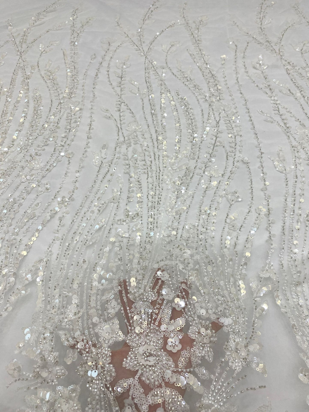 3D Floral Double Bead & 3/7mm Sequin Fabric — fabric photo 4