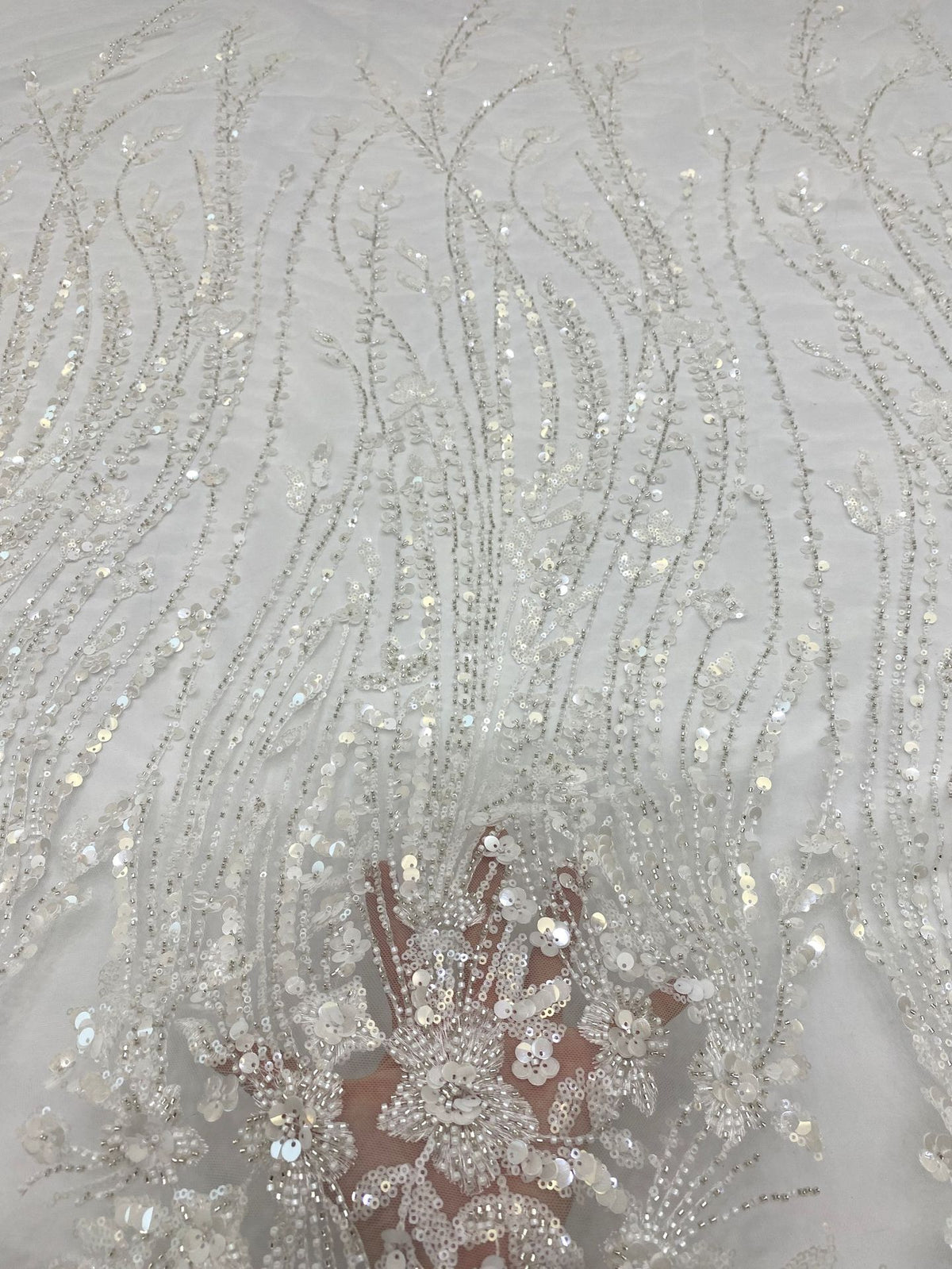 3D Floral Double Bead & 3/7mm Sequin Fabric — fabric photo 4