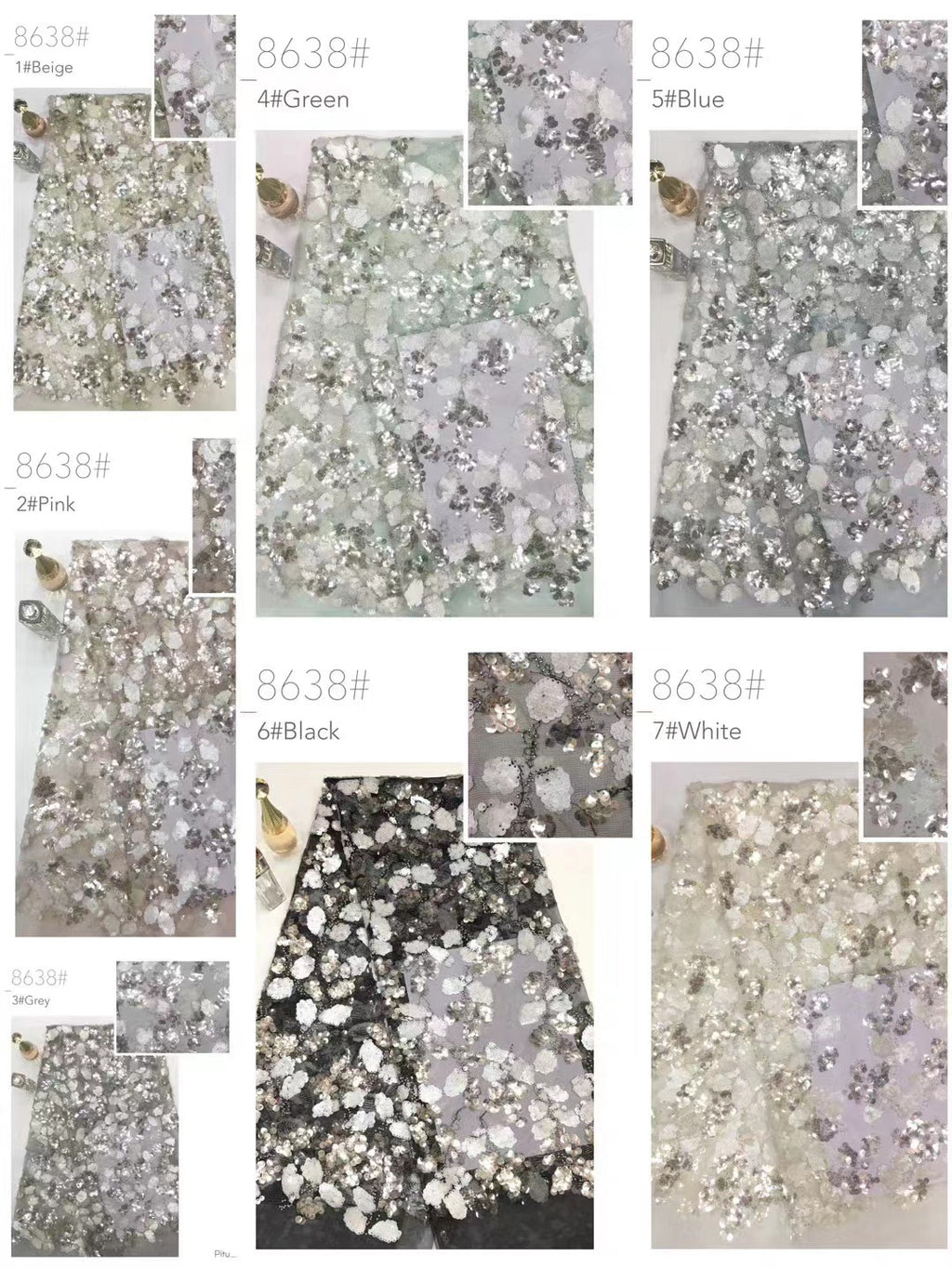 7/9 mm Sequin & Silver-Bead Embroidered Tulle Mesh Fabric — fabric photo 3