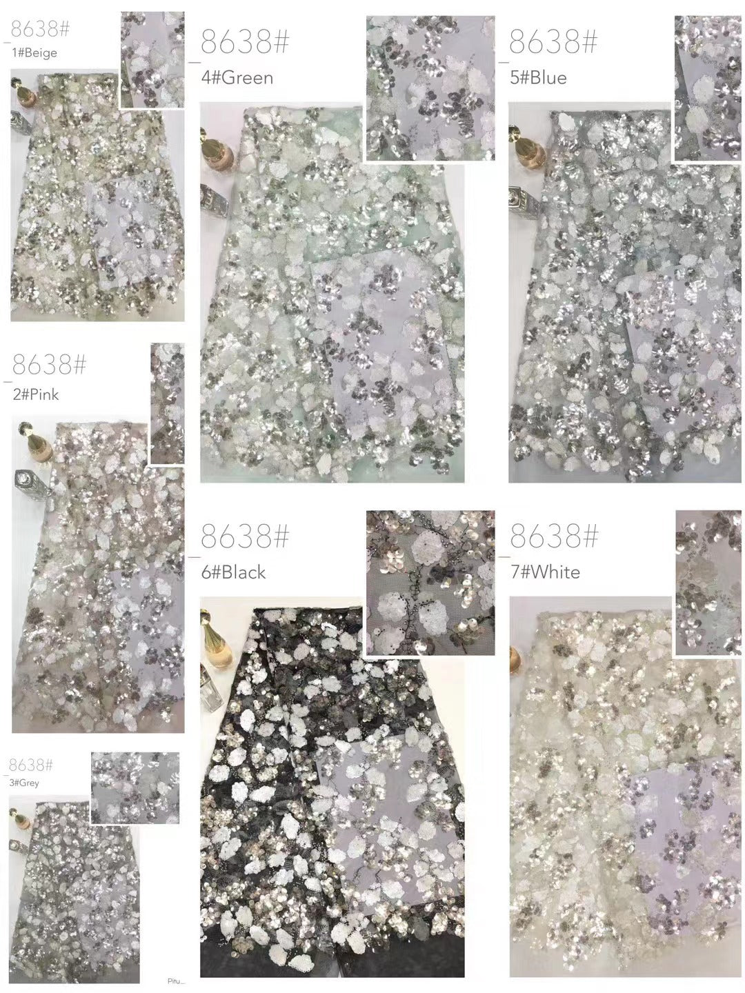 7/9 mm Sequin & Silver-Bead Embroidered Tulle Mesh Fabric — fabric photo 3