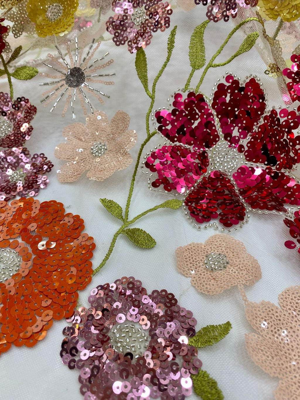 Multicolor Thread Bead & Sequin Embroidered Fabric — fabric photo 4