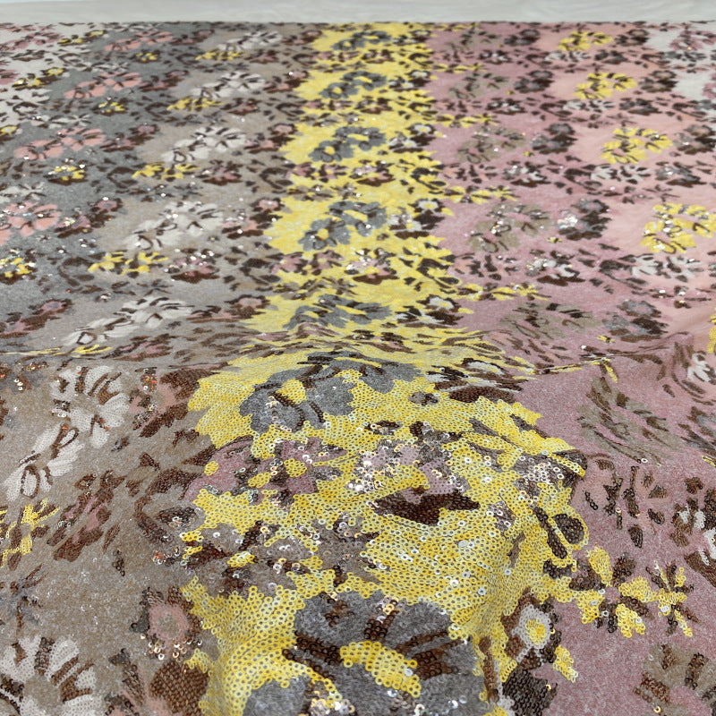 Multicolor Botanical 3 mm Sequin Embroidered Bridal Fabric — fabric photo 2