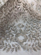 3D Floral Silver-Thread Beaded Sequin Embroidery Fabric — fabric photo 4