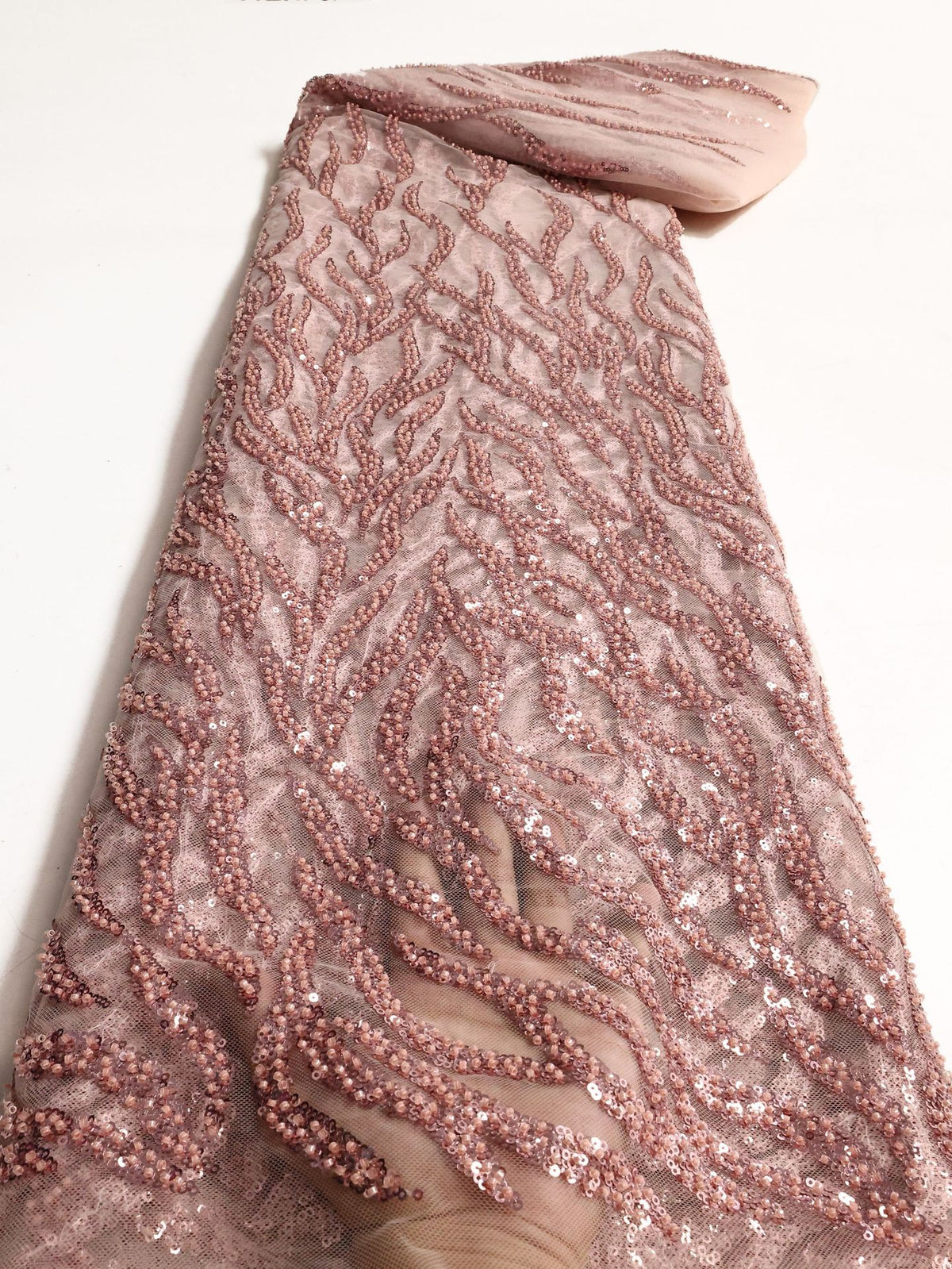African Beaded Sequin Embroidered Mesh Lace — fabric photo 5