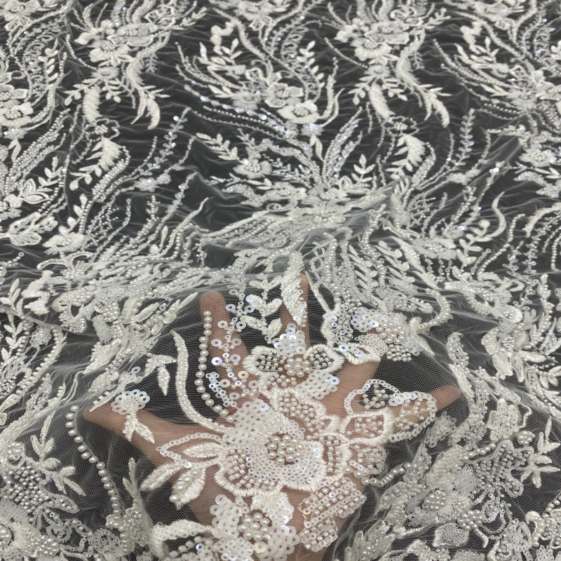 Sequin & Bubble-Bead Embroidered Bridal Fabric – Design 55071 — fabric photo 2