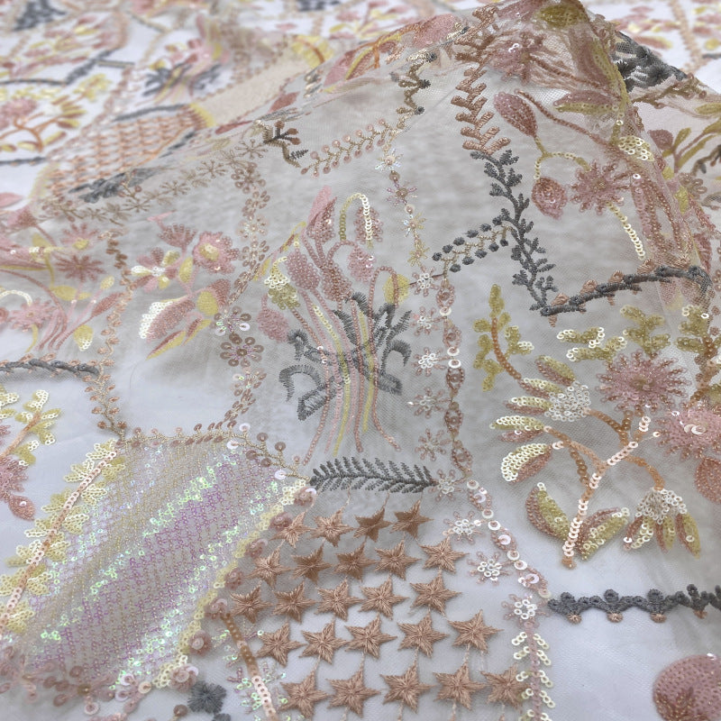 Multicolor 2/3/4/5 mm Layered Sequin Embroidered Bridal Fabric – Design 33023 — fabric photo 3