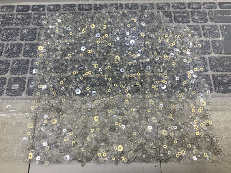 Random Net Bead & Crystal Sequin Embroidery Fabric — fabric photo 6