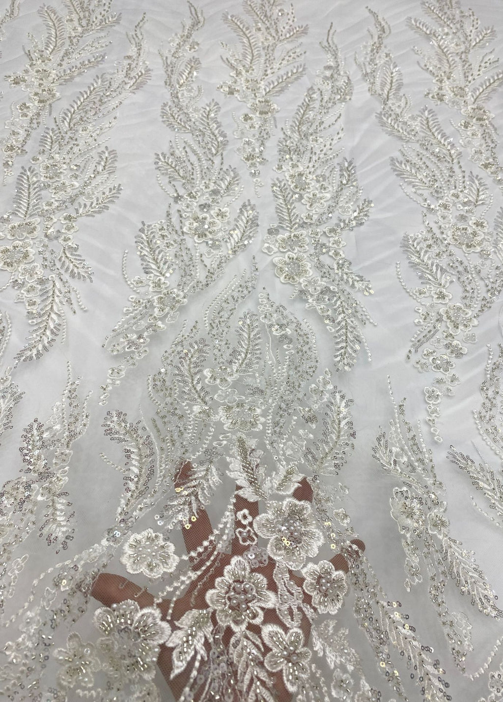 Sequin & Bubble-Bead Embroidered Bridal Fabric – Design 21887 — fabric photo 4
