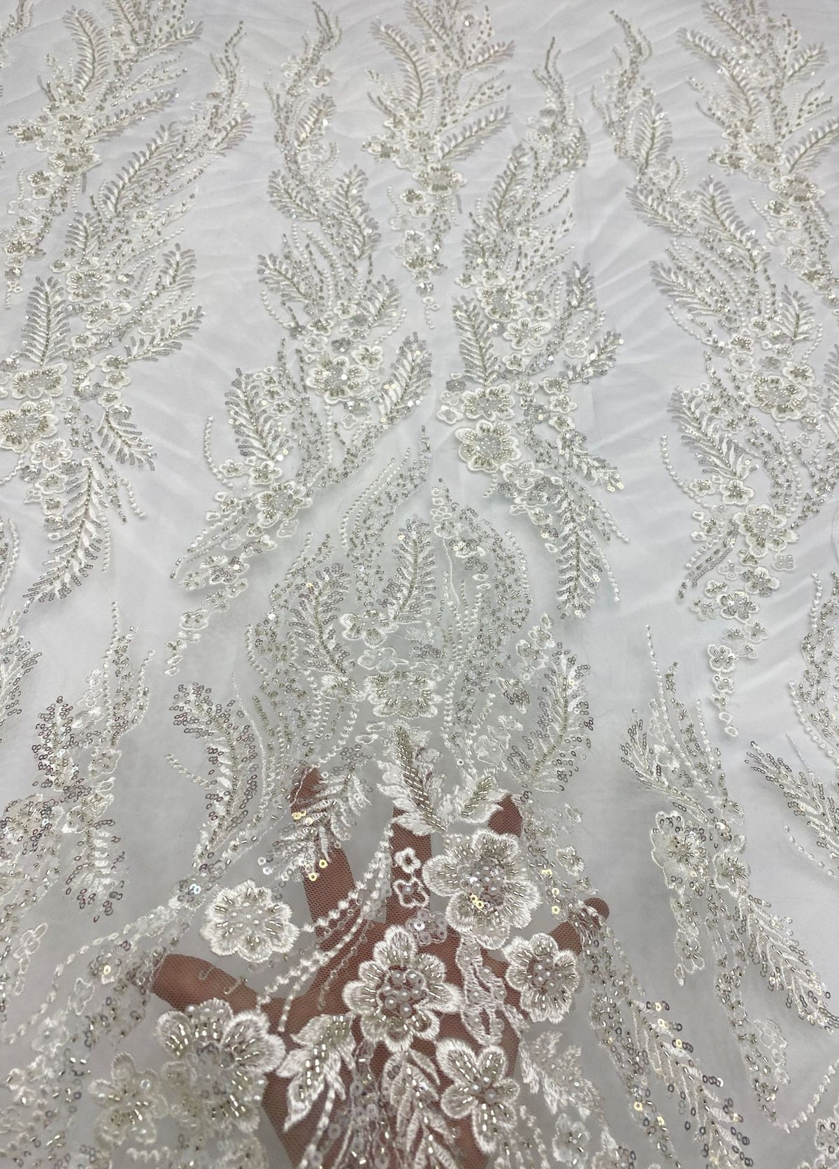 Sequin & Bubble-Bead Embroidered Bridal Fabric – Design 21887 — fabric photo 4