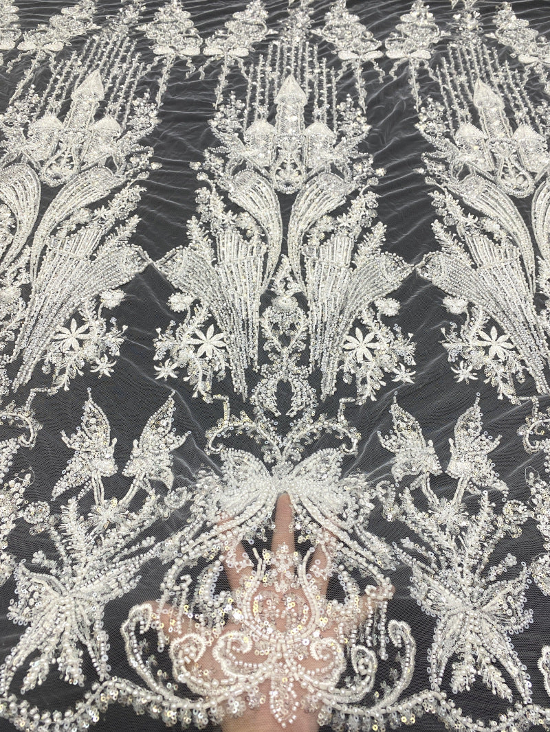 3D Floral Bugle Beaded Sequin Bridal Fabric — fabric photo 2