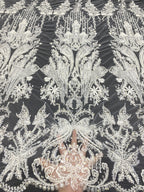3D Floral Bugle Beaded Sequin Bridal Fabric — fabric photo 2