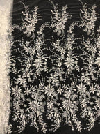 White-Core Bead & 3/7 mm Sequin Embroidered Fabric