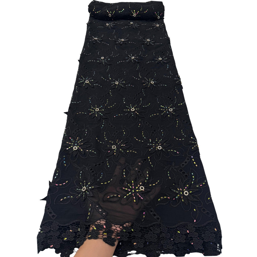 Rhinestone and Sequin Embroidered Chiffon Lace – Per Yard — fabric photo 5