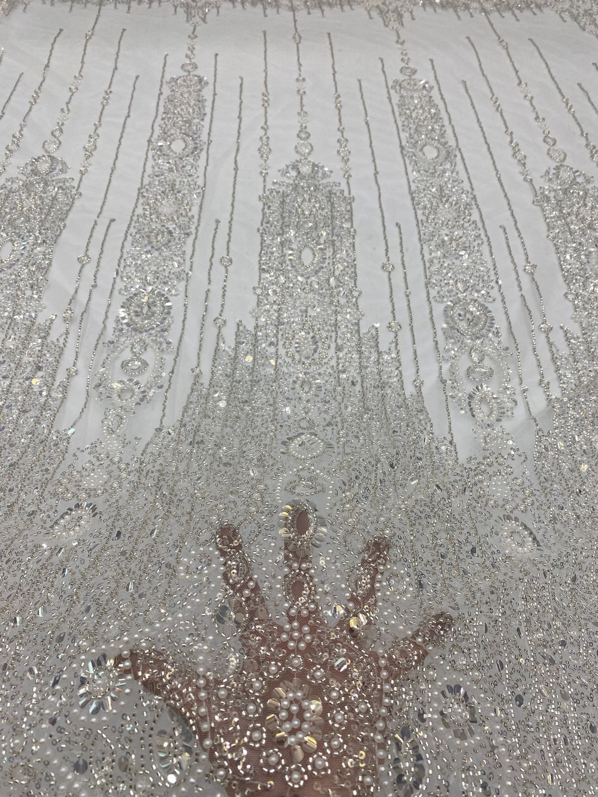 Crystal-Look Sequin & Bubble-Bead Embroidered Bridal Fabric – Design 81727 — fabric photo 4