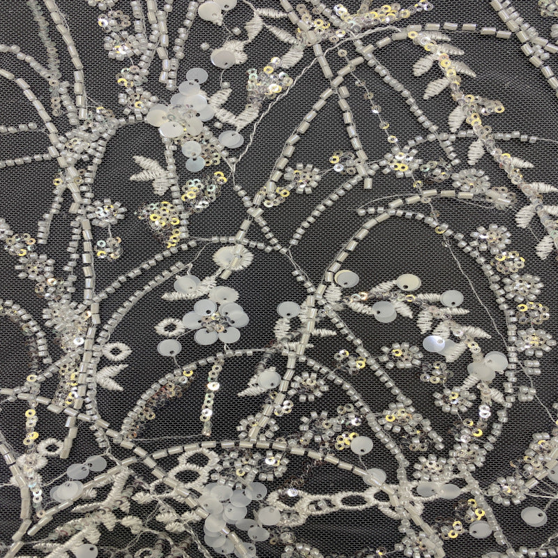 Sequin & Bugle-Bead Embroidered Bridal Fabric – Design 98079 — fabric photo 3