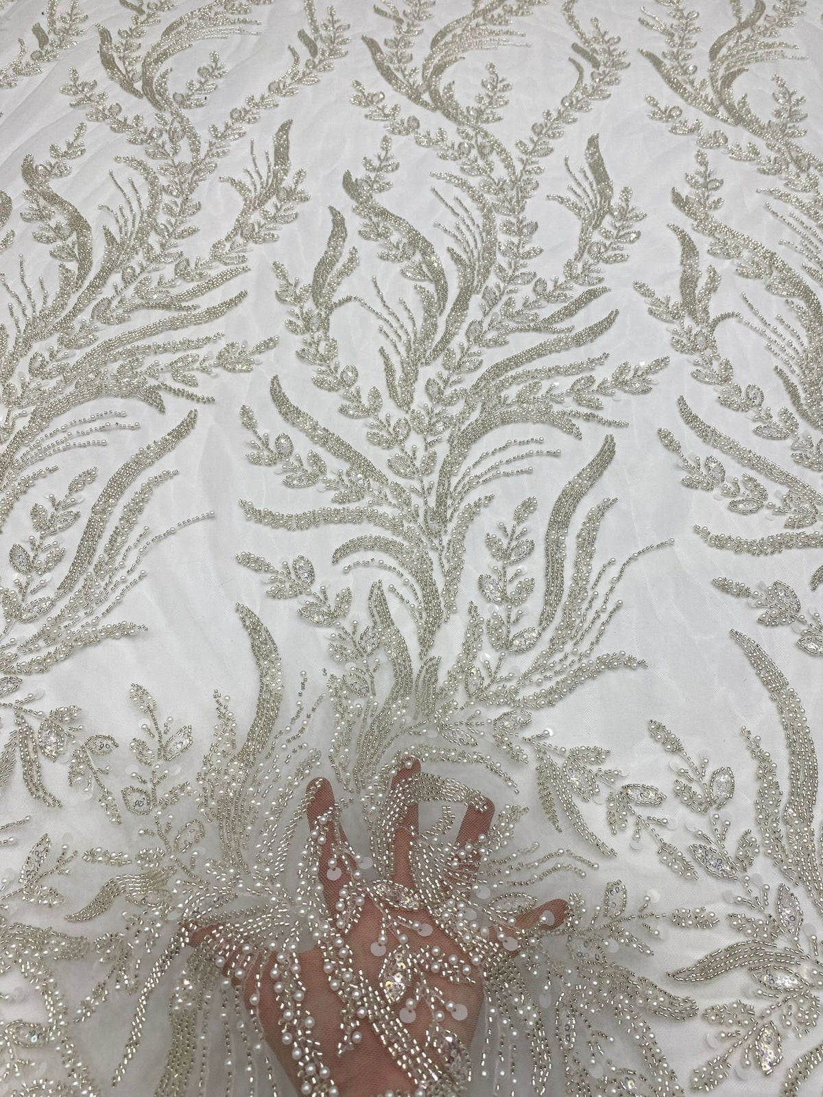 3D Floral Foam Bead & 3/7mm Sequin Bridal Fabric — fabric photo 4