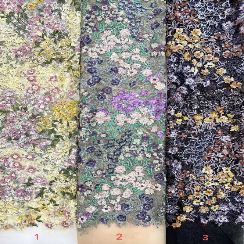 Botanical Mixed-Color Sequin Embroidered Fabric — fabric photo 2