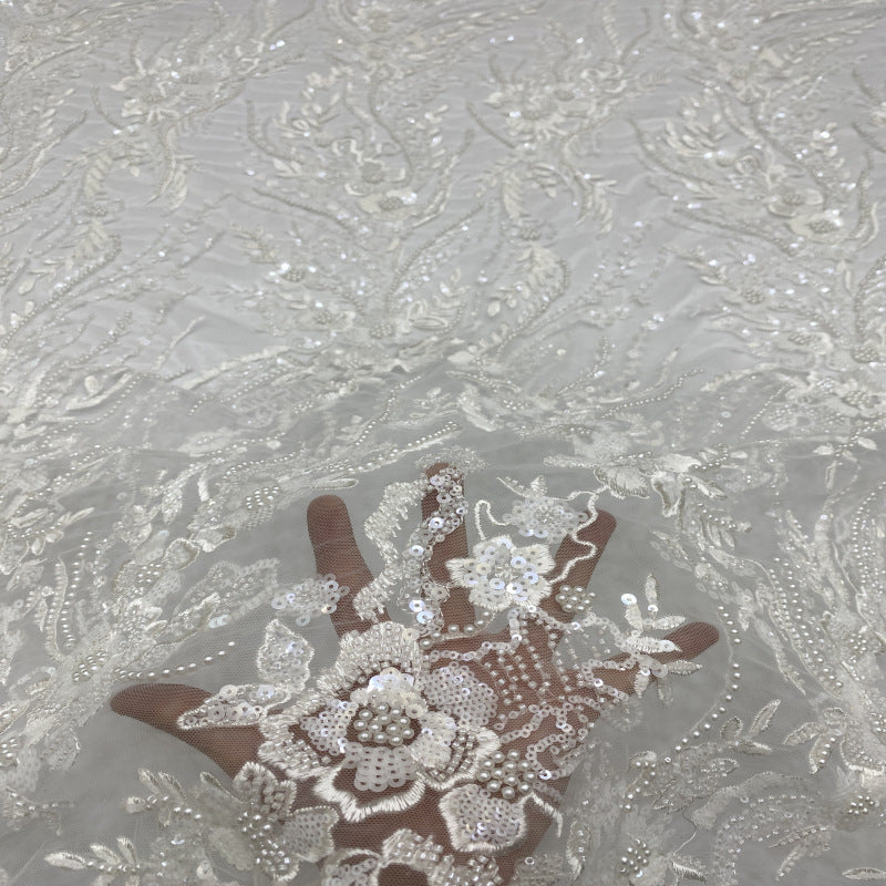 Sequin & Bubble-Bead Embroidered Bridal Fabric – Design 55071 — fabric photo 4